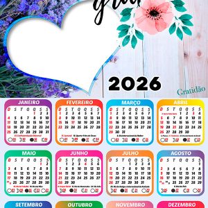 Calendário 2026 Gratidão PNG Arte Digital