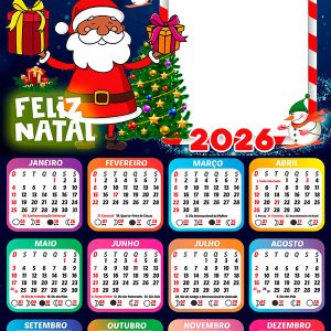 Calendário 2026 Gratidão Papai Noel Afro PNG Arte Digital