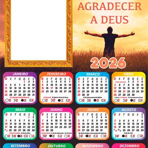 Calendário 2026 Gratidão a Deus PNG Arte Digital