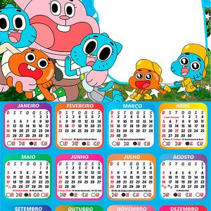 Calendário 2026 Gumball PNG Arte Digital