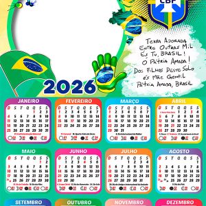 Calendário 2026 Hino Brasileiro Copa do Mundo PNG Arte Digital