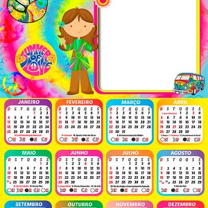 Calendário 2026 Hippie Infantil PNG Arte Digital