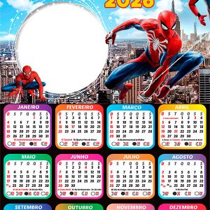 Calendário 2026 Homem-Aranha PNG Arte Digital
