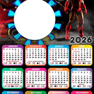 Calendário 2026 Homem de Ferro Iron Man PNG Arte Digital