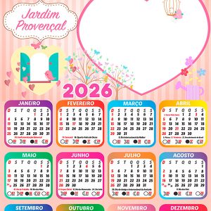 Calendário 2026 Jardim Provençal PNG Arte Digital