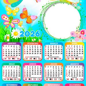 Calendário 2026 Jardim das Borboletas PNG Arte Digital