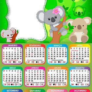 Calendário 2026 Koala PNG Arte Digital