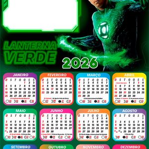 Calendário 2026 Lanterna Verde PNG Arte Digital
