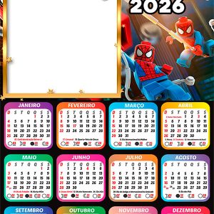 Calendário 2026 Lego Homem-Aranha PNG Arte Digital