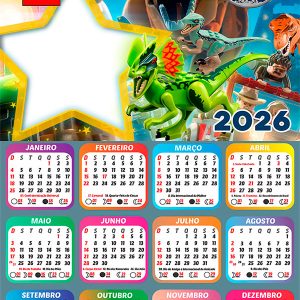 Calendário 2026 Lego Jurassic World PNG Arte Digital