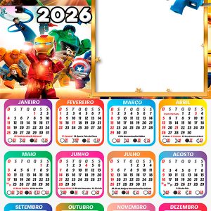 Calendário 2026 Lego Super Heroes PNG Arte Digital
