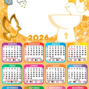 Calendário 2026 Lembrança do Meu Batizado PNG Arte Digital