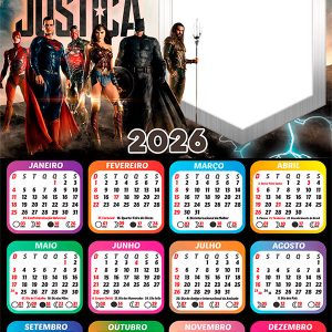 Calendário 2026 Liga da Justiça PNG Arte Digital