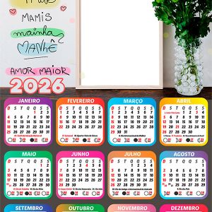 Calendário 2026 Mãe Amor Maior Dia das Mães PNG Arte Digital