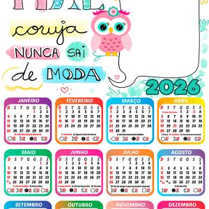 Calendário 2026 Mãe Coruja Dia das Mães PNG Arte Digital