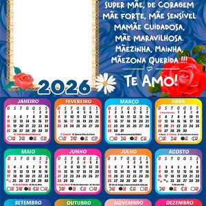 Calendário 2026 Mãe Intensa Feliz Dia das Mães PNG Arte Digital