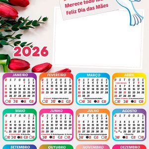 Calendário 2026 Mãe Querida Feliz Dia das Mães PNG Arte Digital