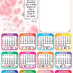 Calendário 2026 Mãe a Maior Alegria da Vida PNG Arte Digital