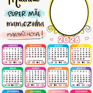Calendário 2026 Mamãezona PNG Arte Digital