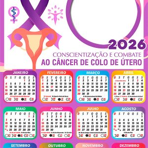 Calendário 2026 Março Lilás PNG Arte Digital