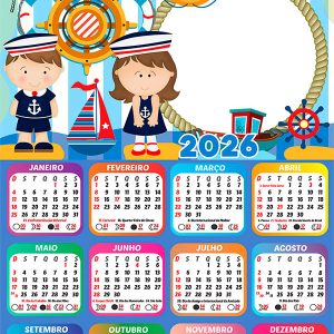 Calendário 2026 Marinheiro Navy PNG Arte Digital
