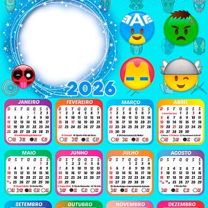 Calendário 2026 Marvel Emoji PNG Arte Digital