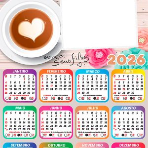 Calendário 2026 Melhor Mãe do Mundo PNG Arte Digital