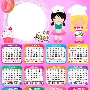 Calendário 2026 Menina Confeiteira PNG Arte Digital