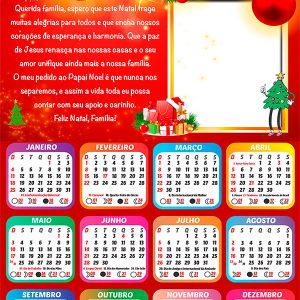 Calendário 2026 Mensagem Feliz Natal Querida Família Arte
