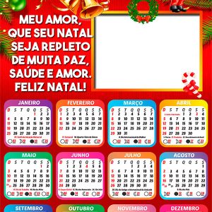 Calendário 2026 Mensagem Natal Muita Paz Saúde e Amor Arte
