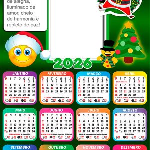 Calendário 2026 Mensagem Natal Repleto de Paz PNG Arte Digital