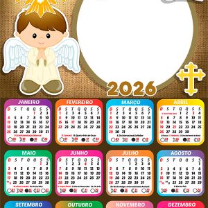 Calendário 2026 Meu Batizado para Meninos PNG Arte Digital
