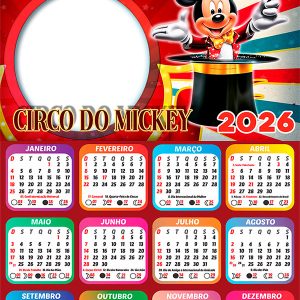 Calendário 2026 Mickey Circo PNG Arte Digital