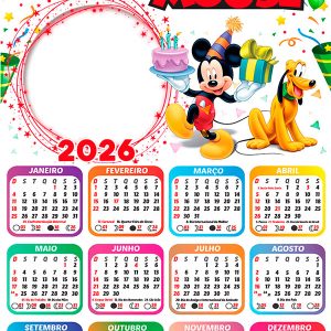 Calendário 2026 Mickey Mouse PNG Arte Digital