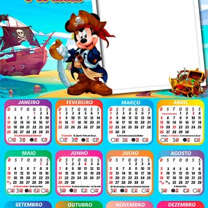 Calendário 2026 Mickey Pirata PNG Arte Digital