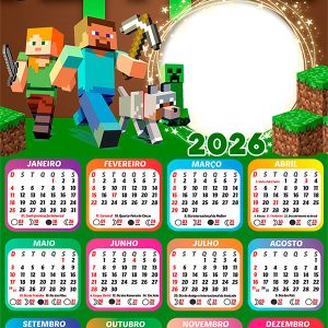 Calendário 2026 Minecraft PNG Arte Digital