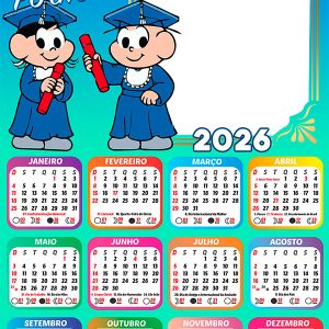 Calendário 2026 Minha Formatura Mônica e Cebolinha Arte Digital