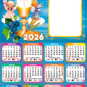 Calendário 2026 Minha Primeira Comunhão PNG Arte Digital