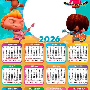 Calendário 2026 Mini Beat Power Rockers PNG Arte Digital