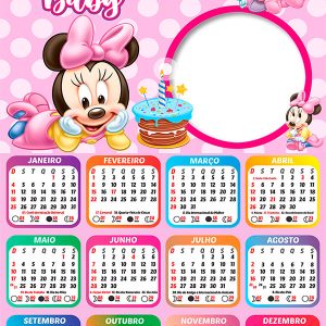 Calendário 2026 Minnie Baby PNG Arte Digital
