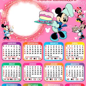 Calendário 2026 Minnie Confeiteira PNG Arte Digital