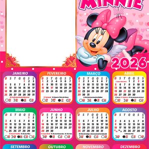 Calendário 2026 Minnie Rosa Vestido Rosa PNG Arte Digital