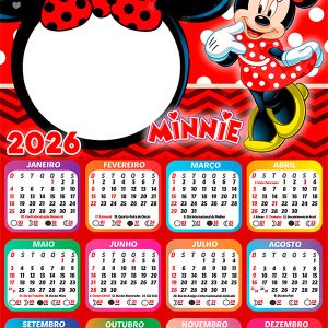 Calendário 2026 Minnie Vestido Vermelho PNG Arte Digital