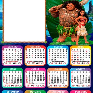 Calendário 2026 Moana e Maui PNG Arte Digital