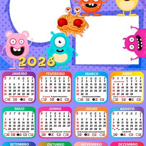 Calendário 2026 Monstrinhos PNG Arte Digital