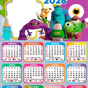 Calendário 2026 Monstros S.A. PNG Arte Digital