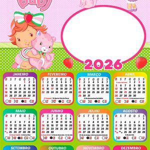 Calendário 2026 Moranguinho Baby PNG Arte Digital