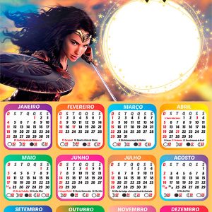 Calendário 2026 Mulher Maravilha PNG Arte Digital