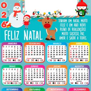 Calendário 2026 Natal Cute Mensagem Natalina PNG Arte Digital