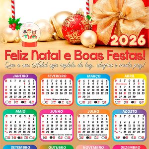 Calendário 2026 Natal Repleto de Luz PNG Arte Digital